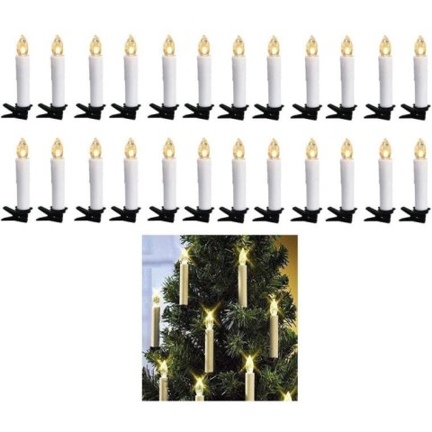 Świeczki LED na Klipsach do Choinki - 30 sztuk, Kabel Zielony, Długość 580 cm