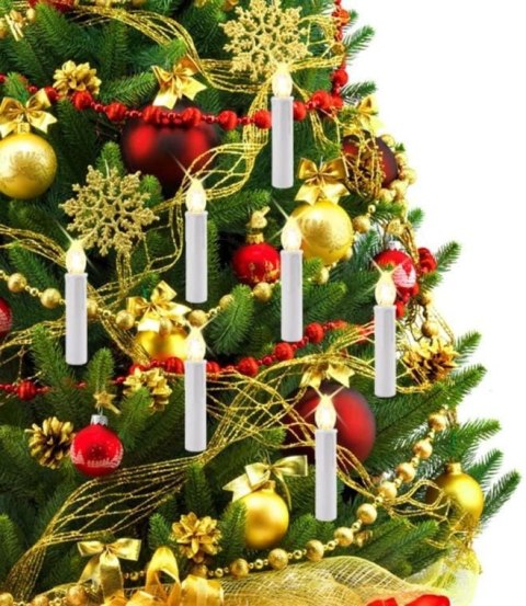 Świeczki LED na Klipsach do Choinki - 30 sztuk, Kabel Zielony, Długość 580 cm