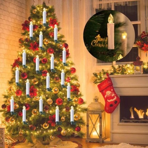 Świeczki LED na Klipsach do Choinki - 30 sztuk, Kabel Zielony, Długość 580 cm