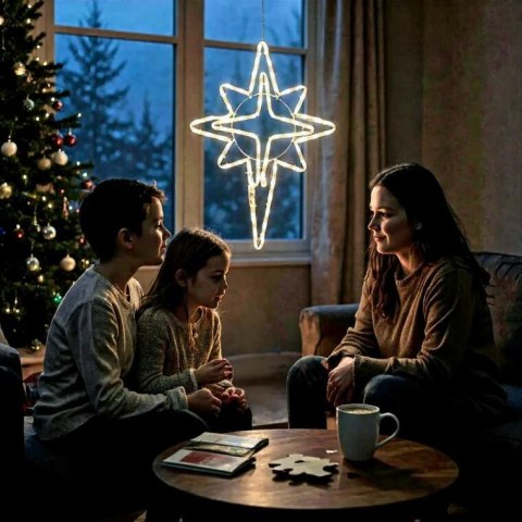 BOŻONARODZENIOWA DEKORACJA Z WĘŻA ŚWIETLNEGO LED- GWIAZDA BETLEJEMSKA 60 CM