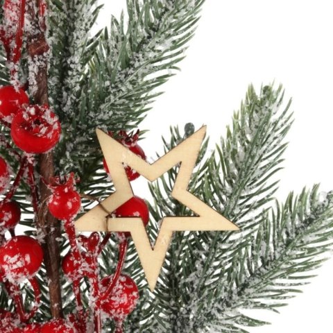 GAŁĄZKA ŚWIERKOWA z JARZĘBINĄ I GWIAZDKAMI OŚNIEŻONA 64 CM czerwona