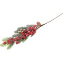 GAŁĄZKA ŚWIERKOWA z JARZĘBINĄ I GWIAZDKAMI OŚNIEŻONA 64 CM czerwona