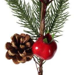 GAŁĄZKA ŚWIERKOWA z JARZĘBINĄ OŚNIEŻONA 34 CM czerwona