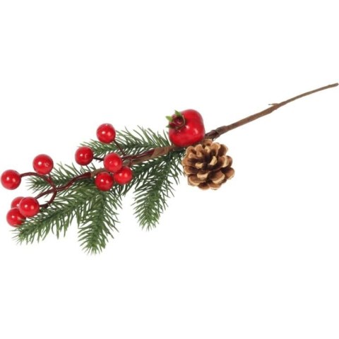 GAŁĄZKA ŚWIERKOWA z JARZĘBINĄ OŚNIEŻONA 34 CM czerwona