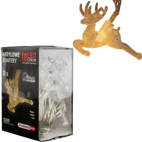 Lampki choinkowe na sznurze AKRYLOWE RENIFERY 10 led na baterie
