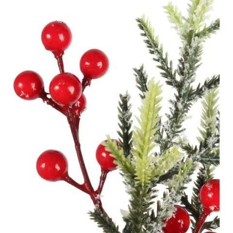 PIK GAŁĄZKA ozdobna z JARZĘBINĄ I SZYSZKĄ OŚNIEŻONA 34 CM czerwona