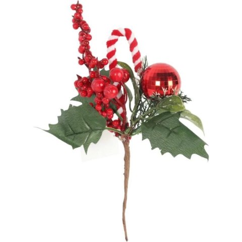 PIK GAŁĄZKA ozdobna z laską i bombką 24 CM czerwona