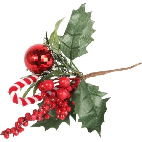 PIK GAŁĄZKA ozdobna z laską i bombką 24 CM czerwona