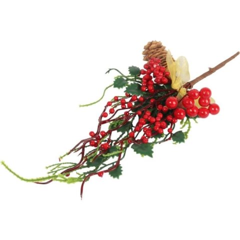 PIK Z JARZĘBINĄ I SZYSZKĄ GAŁĄZKA 33 CM czerwona