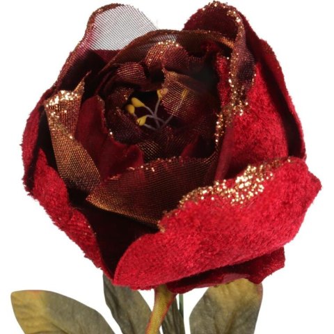 PIWONIA WELUROWA Z BROKATEM 62 CM BORDOWA