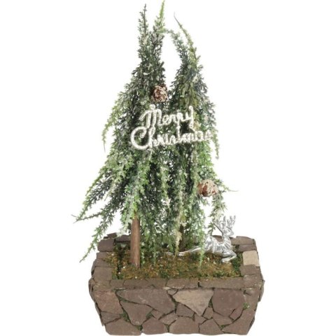 Sztuczne drzewko CHOINKA OŚNIEŻONA W JUCIE 28 CM DEKORACJA ŚWIĄTECZNA