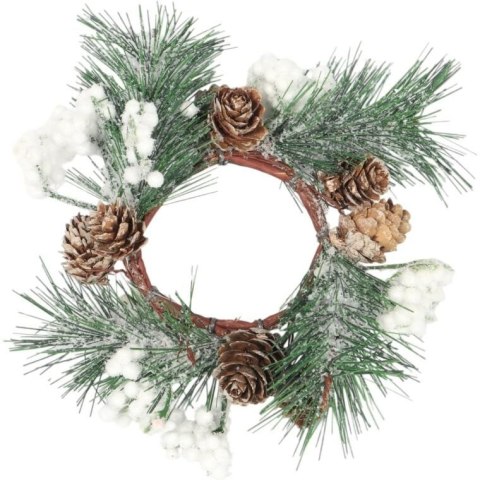 Wianek z bialymi kulkami i szyszkami 20 cm ŚWIĄTECZNA DEKORACJA STROIK