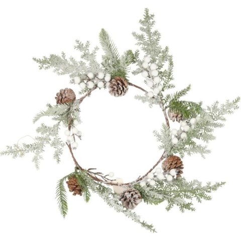 Wianek z bialymi kulkami i szyszkami 60 cm ŚWIĄTECZNA DEKORACJA