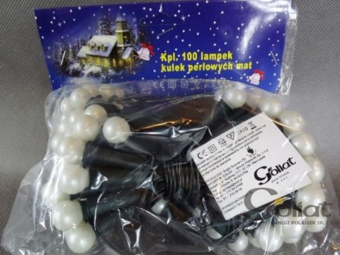 Białe Lampki Choinkowe w Kształcie Perłowych Kulek 100L, 220V-240V, 6m Długości, Zasilanie Sieciowe