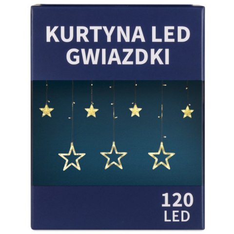 KURTYNA ŚWIETLNA GWIAZDKI OZDOBY ŚWIĄTECZNE LAMPKI 120 LED CIEPŁY BIAŁY