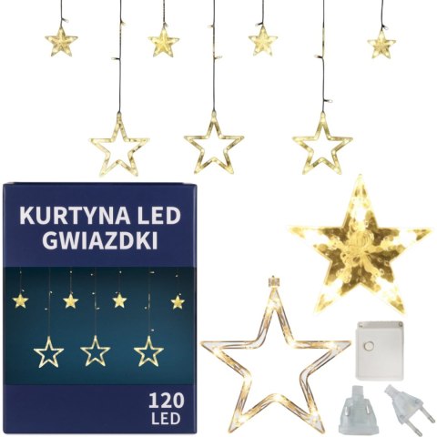 KURTYNA ŚWIETLNA GWIAZDKI OZDOBY ŚWIĄTECZNE LAMPKI 120 LED CIEPŁY BIAŁY