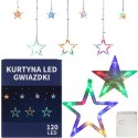 KURTYNA ŚWIETLNA GWIAZDKI OZDOBY ŚWIĄTECZNE LAMPKI 120 LED MULTIKOLOR