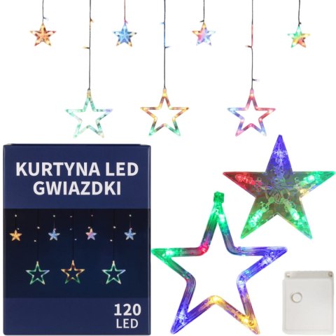 KURTYNA ŚWIETLNA GWIAZDKI OZDOBY ŚWIĄTECZNE LAMPKI 120 LED MULTIKOLOR