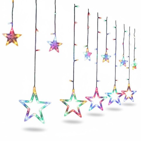 KURTYNA ŚWIETLNA GWIAZDKI OZDOBY ŚWIĄTECZNE LAMPKI 120 LED MULTIKOLOR