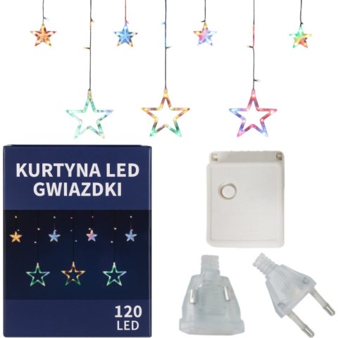 KURTYNA ŚWIETLNA GWIAZDKI OZDOBY ŚWIĄTECZNE LAMPKI 120 LED MULTIKOLOR