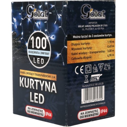 Kurtyna Świetlna LED Sople 100 Diód, Zimny Biały, 3m, 6W Energooszczędna, Zasilanie Sieciowe