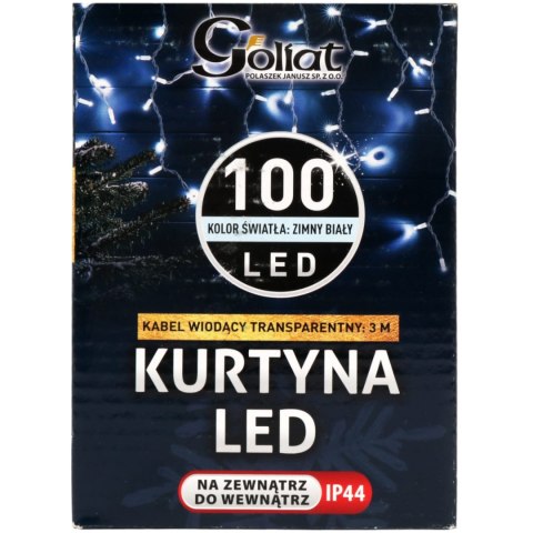 Kurtyna Świetlna LED Sople 100 Diód, Zimny Biały, 3m, 6W Energooszczędna, Zasilanie Sieciowe