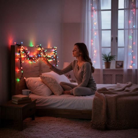 LAMPKI CHOINKOWE 200 LED KRYSZTAŁKI RGB( 1 ŻARÓWKA 4 KOLORY) MULTIKOLOR FLASH 15 M