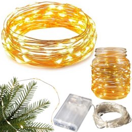 LAMPKI LED DRUCIK 10 METRÓW 100 LED NA BATERIE MIKRO ŚWIATEŁKA BIAŁE CIEPŁE