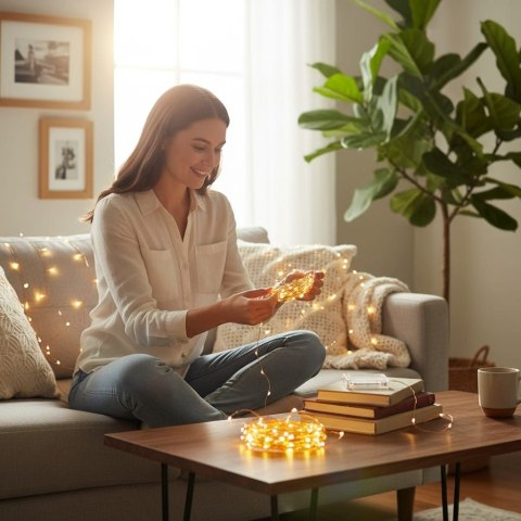 LAMPKI LED DRUCIK 10 METRÓW 100 LED NA BATERIE MIKRO ŚWIATEŁKA BIAŁE CIEPŁE