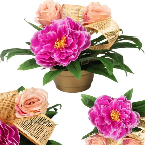 STROIK NAGROBNY Z PIWONIĄ I RÓŻAMI RÓŻOWY