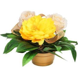 STROIK NAGROBNY Z PIWONIĄ I RÓŻAMI ŻÓŁTY