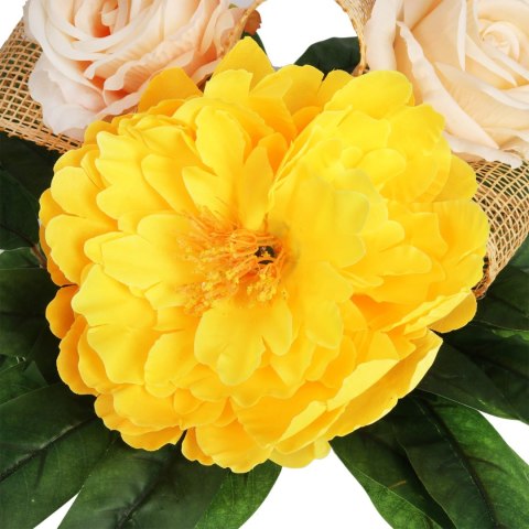 STROIK NAGROBNY Z PIWONIĄ I RÓŻAMI ŻÓŁTY