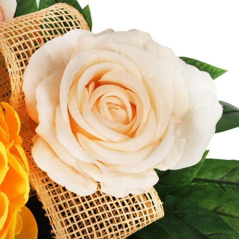 STROIK NAGROBNY Z PIWONIĄ I RÓŻAMI ŻÓŁTY