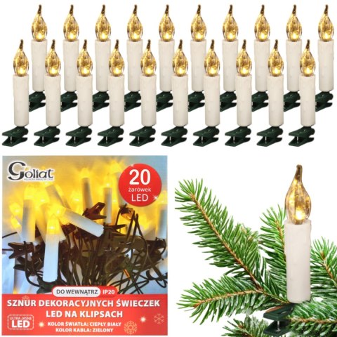 SZNUR DEKORACYJNYCH ŚWIECZEK NA KLIPSACH LAMPKI PRL 20 LED CIEPŁY BIAŁY