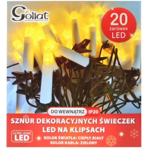 SZNUR DEKORACYJNYCH ŚWIECZEK NA KLIPSACH LAMPKI PRL 20 LED CIEPŁY BIAŁY