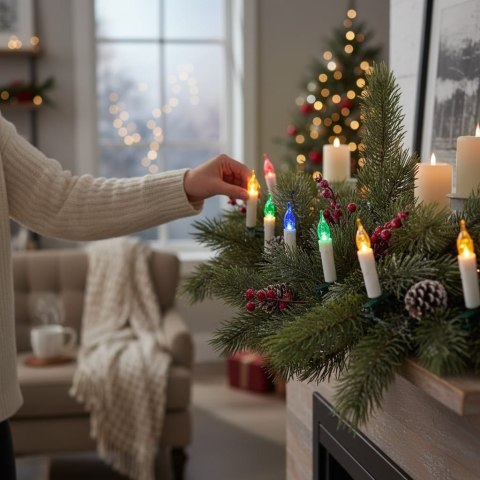 SZNUR DEKORACYJNYCH ŚWIECZEK NA KLIPSACH LAMPKI PRL 20 LED CIEPŁY BIAŁY