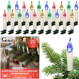 SZNUR DEKORACYJNYCH ŚWIECZEK NA KLIPSACH LAMPKI PRL 20 LED MULTIKOLOR