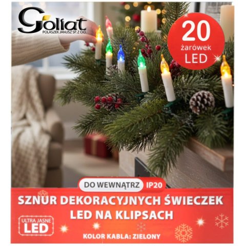 SZNUR DEKORACYJNYCH ŚWIECZEK NA KLIPSACH LAMPKI PRL 20 LED MULTIKOLOR