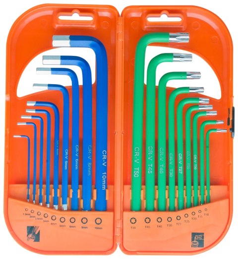 KOMPLET KLUCZY TRZPIENIOWYCH HEX I TORX DŁUGIE 18 SZTUK KOMPLET KLUCZY TRZPIENIOWYCH HEX I TORX DŁUGIE 18 SZTUK