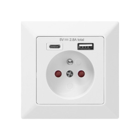 GNIAZDO POJEDYNCZE 2P+Z USB-A + USB-C WYJŚCIE